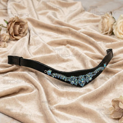 Black Leather Horse Browband Blue Crystal Rhinestone Western Bling Tack
