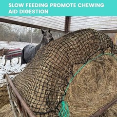 Round Bale Hay Net for Horses Slow Feed 5×5 Ft with Gloves and Repair Tool