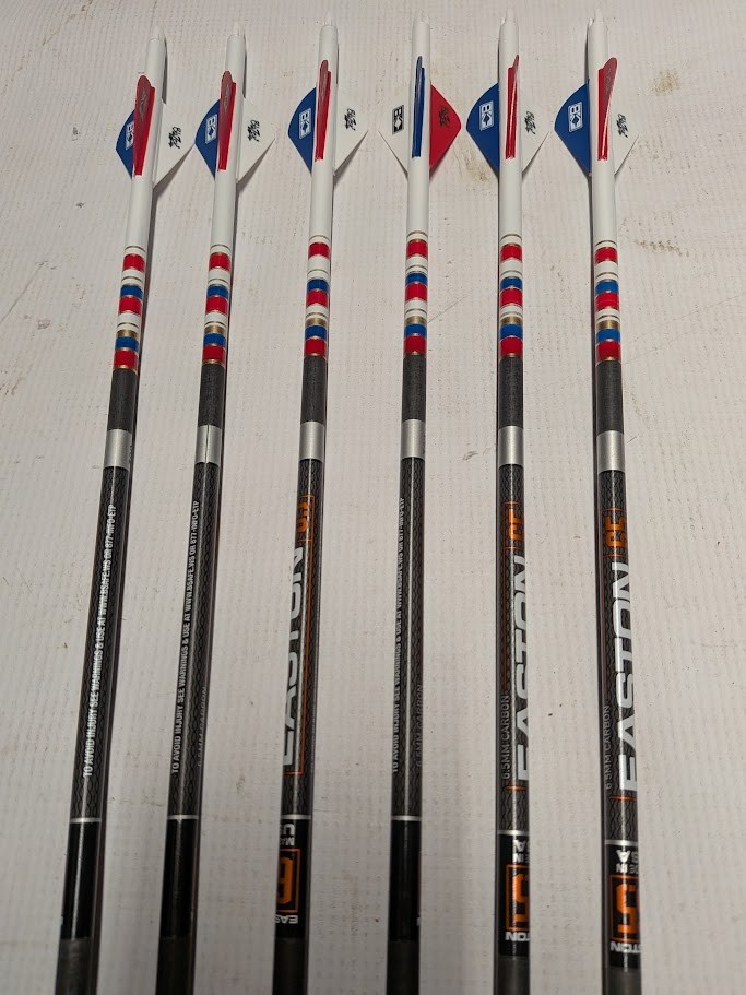 USA! 6- Easton 6.5mm 340 Classic Carbon Arrows Custom Dip/Crest & Blazer Vanes