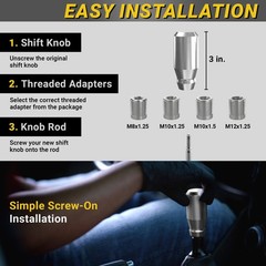 Premium Brushed Silver Shift Knob – 4 Metal Threaded Adapters, 4 5 6 Speed Ma…