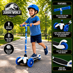 Jurassic 3 Wheel Kids Scooter Tilt to Turn Kick Scooter Wheels Boys Girls Dino