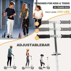 Kick Scooter for Ages 6+, Kids, Teens & Adults. Max Load 240 LBS. 8IN Big Whe…