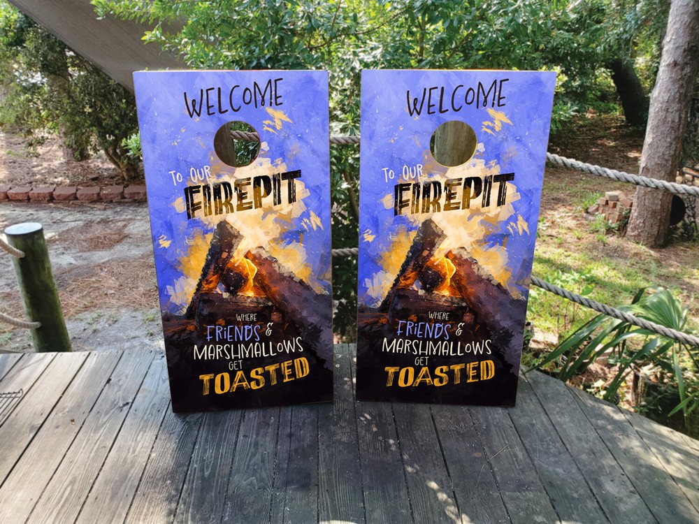 WATERPROOF Cornhole Wraps / Welcome to our Fire Pit