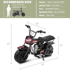 Oryxearth 105CC Mini Dirt Bike, Adult 4-Stroke Gas Powered Off Road Trail, Race