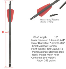 12pcs Crossbow Bolts 15″ Carbon Arrows Screw Point Vanes Archery Bow Hunting