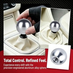 Car Round Ball Gear Shift Knob, Aluminum Alloy Vehicle Manual Automatic Silver