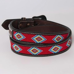 BE BAR H EQUINE Red Beaded White Crystal Floral Hand Carved Western Men And