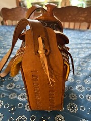 Vintage Leather Horse Saddle Crossbody Shoulder Bag Tooled Western