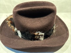 Cowboy Hat Brown Wool Rayon Felt Feather Band Size 7.5-60 WPL 5923 Vintage
