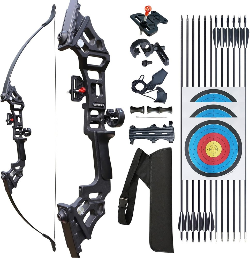 Archery Bow Set Recurve 51in Takedown 30-50lb 12 Arrows