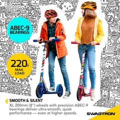 Swagtron Adults Teens Folding Kick Scooter Height-Adjustable ABEC-9 Bearings K8