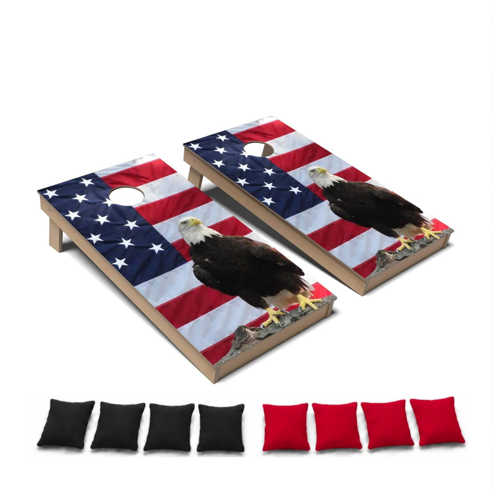 Eagle American Flag All Weather CORNHOLE BEANBAG TOSS GAME Set with Tossing Bags