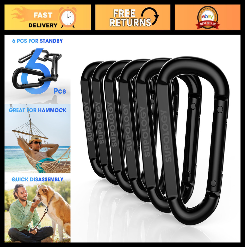 Heavy Duty Steel Carabiner Clip 1100lbs – D-Shaped Spring Hook for Hiking, Hammo