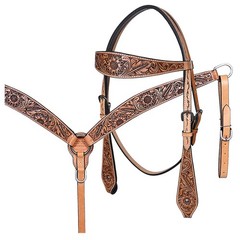 Western Headstall and Breast Collar Set HILASON Tooled Leather Horse Bridle Tack