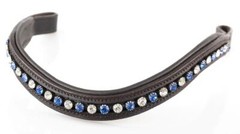 Blue/White Clear Crystal Leather Browband For Bridle With Softy Padding.