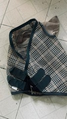 ** FLY MASK **Large HORSE Sz. Tan and Green Plaid Durable Mesh w/Ears VGC