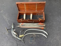 Vintage Takedown Recurve Target Bow Kit Metal Riser Limbs Arrows Wooden Case