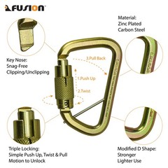 Tacoma D Shaped Triple Lock Alloy Steel Carabiner Heavy Duty Climbing Gear