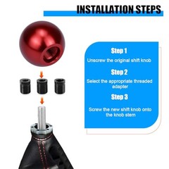 Osilly Car Round Ball Gear Shift Knob, Aluminum Alloy Vehicle Lever Shifter Red