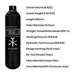 4500 PSI PCP Air Tank 0.42L Carbon Fiber HPA Cylinder for Paintball & Air Rifles