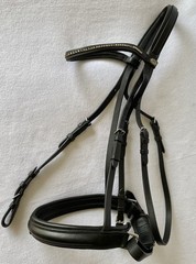 SCHOCKEMOHLE Gently Used PADDED Black FULL Horse BRIDLE~Crank Nose~Crystal Brow