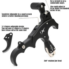 Archery Thumb Release Aid 360 Degree Rotating Head 3/4 Fingers Adjustable Black