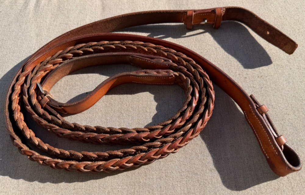 54″ Full Horse English Braided Leather Reins, Made in England, Color: Oak Bark
