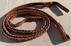 54″ Full Horse English Braided Leather Reins, Made in England, Color: Oak Bark