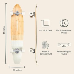 Zed Pintail Cruiser Longboard – 44in Bamboo & Maple, ABEC-7 Bearings, 70mm Wh…