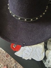 Vintage Pigalle 7X Wool Felt Gambler Hat Black Studded Leather Band Size 6 3/4