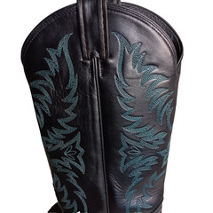 Vtg. Tony Lama Women’s Western Boots Black Turquoise Flame Design 8 1/2 B USA