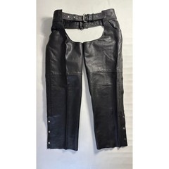 Unik Premium Vintage Sz XL Black Leather Motorcycle Chaps Biker Buckle Belt