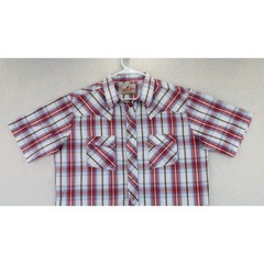Wrangler Mens Short Sleeve Plaid Snap Button Western Shirt Red Blue