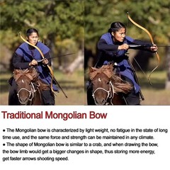 Traditional Recurve Bow and Arrow Set Longbow Handmade Mongolian Horse Bow Ta…