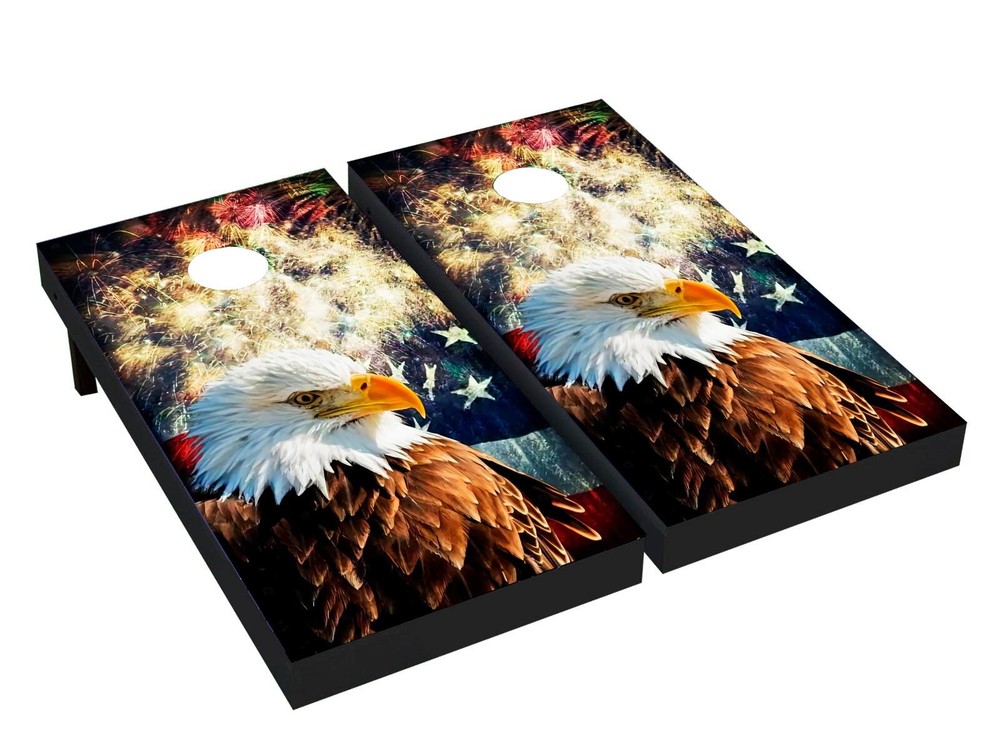 Bald eagle & firework Cornhole Board Wrap LAMINATED Wraps Decals Vinyl skin #105