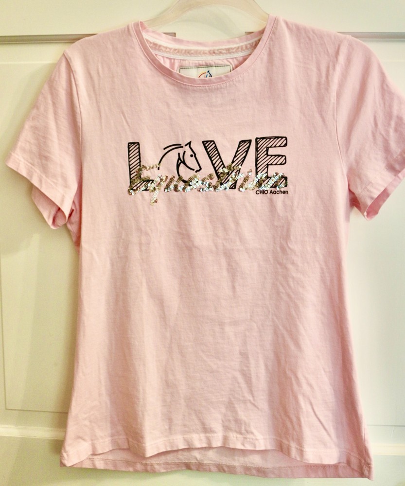 CHIO Aachen Horse Show T-Shirt Pink Size L M Bling Women Love Equestrian Riding