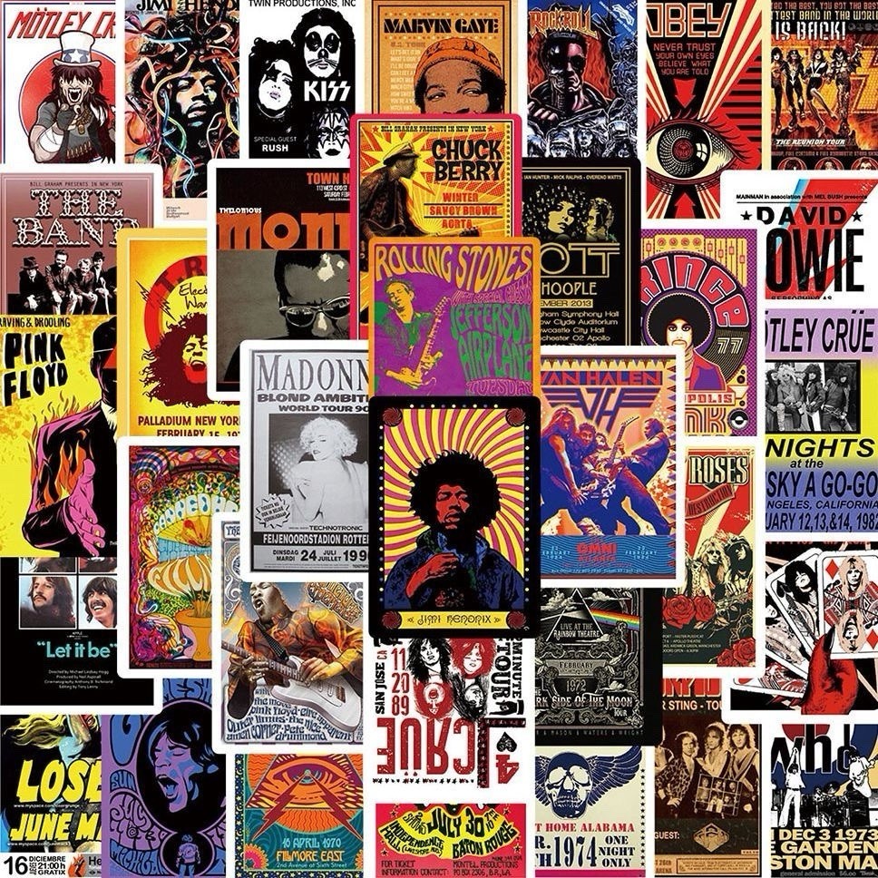 30Pcs Random Vintage Rock Band Poster Music Album Cover Waterproof Stickers