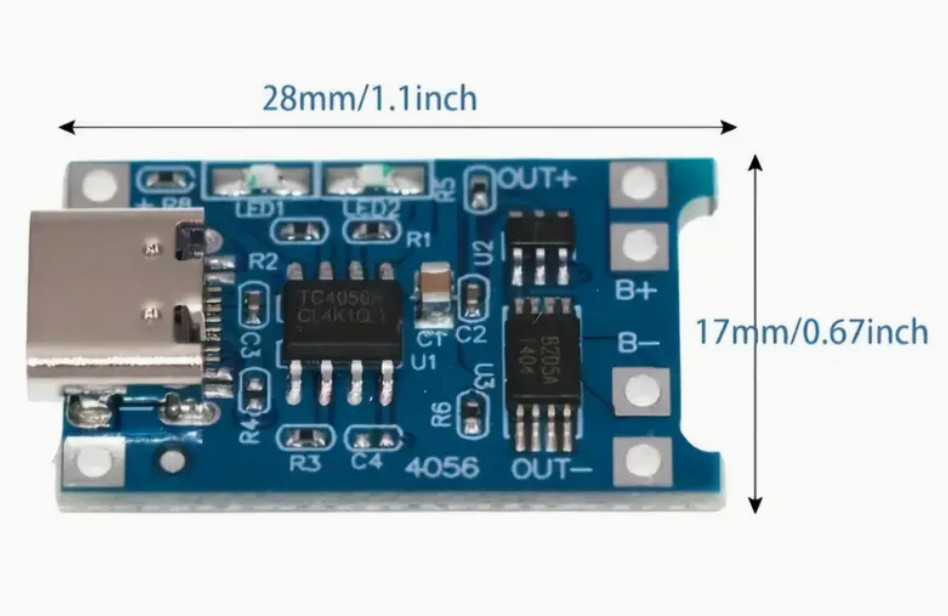 USB Type-C Lithium Li-ion 18650 Battery Charger Circuit Board Module, TP4056 1A