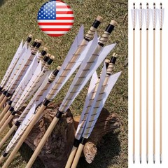 12X 32″ Traditional Wooden Arrows Feather Longbow Recurve Bow Archery Hunting