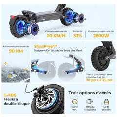 Ausom Gosoul 2 Pro Electric Scooter Foldable 2*1400W Motor,56Mile Range Scooters