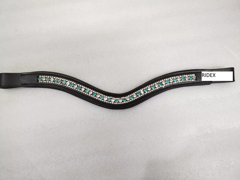 Designer 3 Row Sky/White Crystal Horse Leather Browband For Bridle.