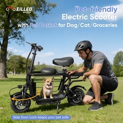 EILLEO 14″ Electric Scooter w/ Seat & Carry Basket 21Miles Range For Pet Dog/Cat