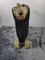 Moxi Panther Black Suede Quad Roller Skates Leopard Clear Wheels W/ Wrench