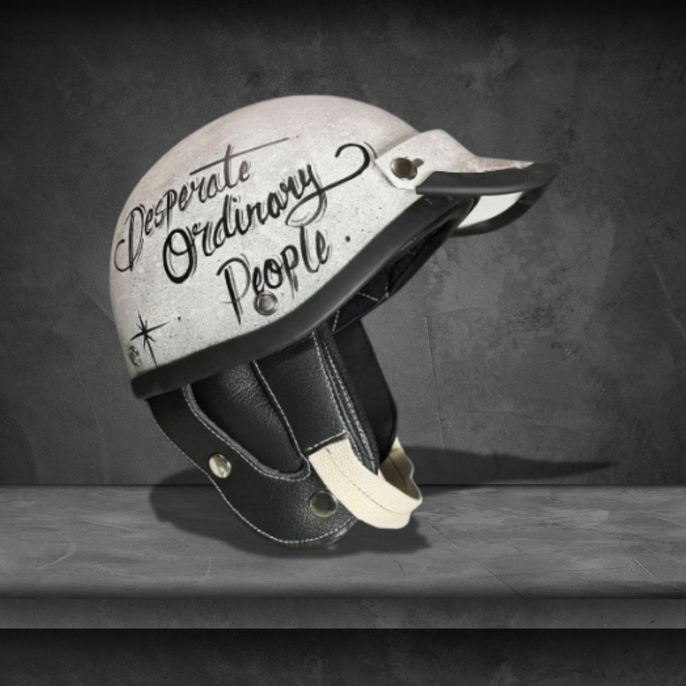 Japanese Chip Shorty Patina helmet, vintage style half face helmet, custom text