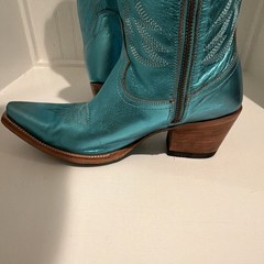 Lane Turquoise Metallic Western Cowboy Boots Pointed Toe Stitched Shaft