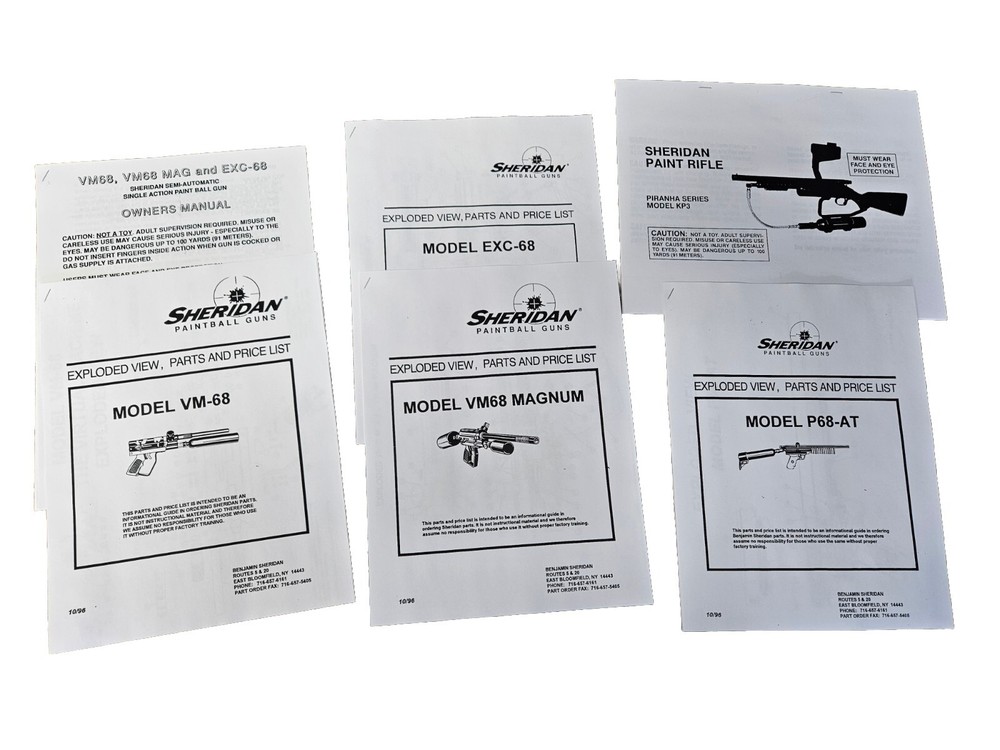 Sheridan Dealer PMI VM68 P68 KP3 Pump Paintball Gun Operator Manual Part Diagram