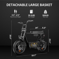 Electric Scooter with Seat & Basket Long Range 1500W 48V 16″ Fat Tires Commuter