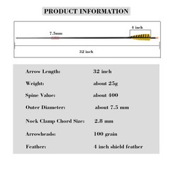 32 Inch Carbon Archery Arrows，Spine 400 with Removable Tips, 4inch Turkey Fea…