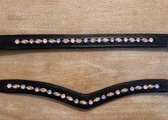 Leather Browband – Sewn In Glass Rhinestones – Light Rose Sapphire – 13-18”