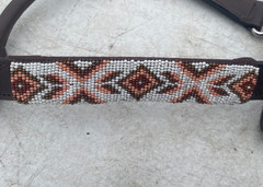 Gold, coral, white beaded leather horse size halter